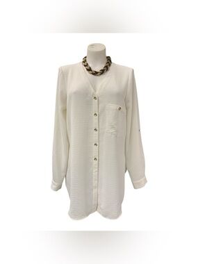 Laura Relaxed Cream Button-Front Long Sleeve Shirt Size M